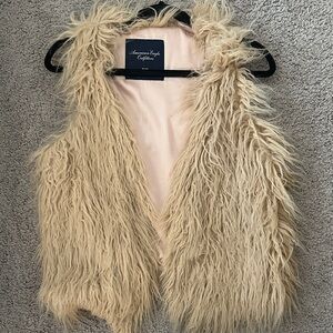 American Eagle Outfitters Cream Shaggy Faux Fur Vest